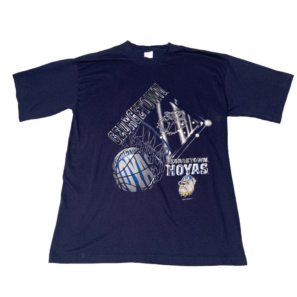 VTG 90's Georgetown Hoyas College Basketball T Shirt Sz L Made USA Single Stitch - Picture 1 of 10